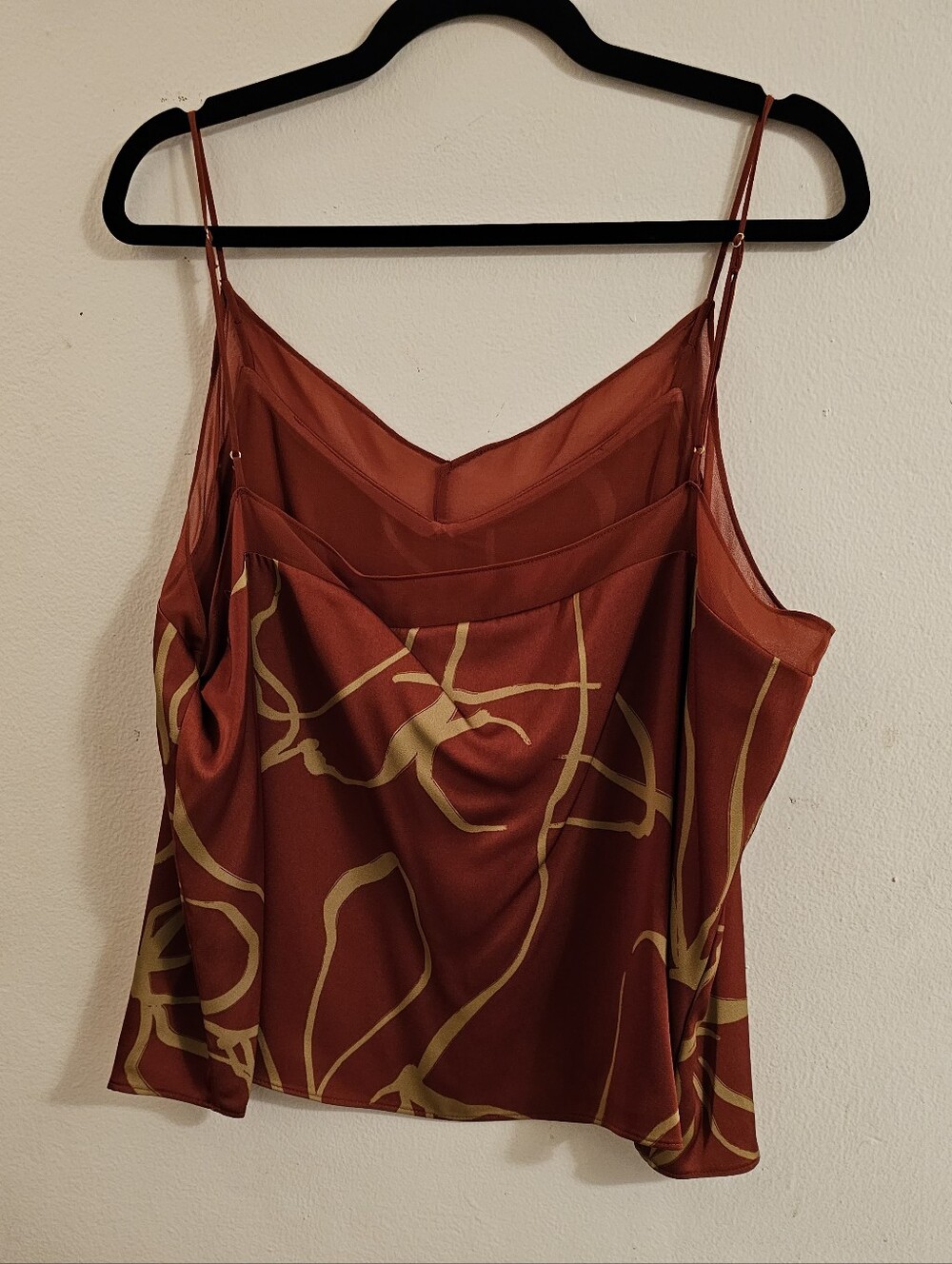 Donna Karan Rust-Brown Cami with Gold Botanical Print - Picture 3 of 5